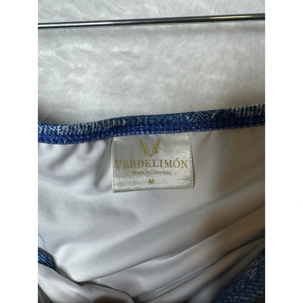 Verdelimon Denim Star Print Bikini Set Tie Shoulder Two Piece Blue Size M